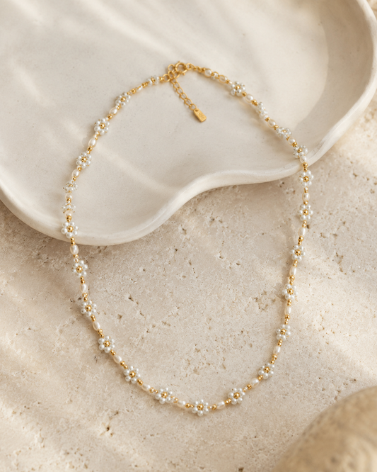 Freshwater Pearl and Flower Beaded Necklace