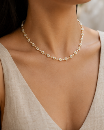 Freshwater Pearl and Flower Beaded Necklace
