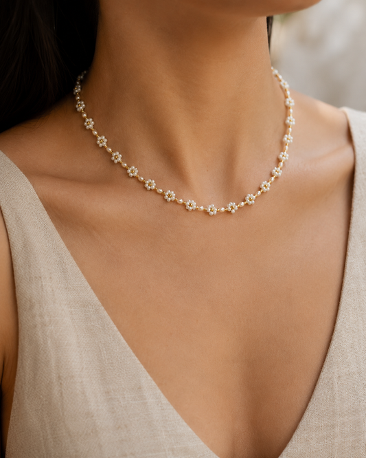 Freshwater Pearl and Flower Beaded Necklace