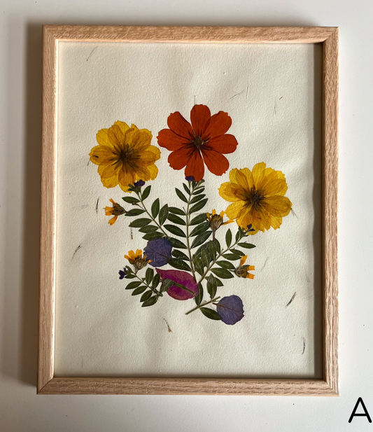 Pressed Flowers Wall Art 8x10 handmade by Village Thrive using natural materials.