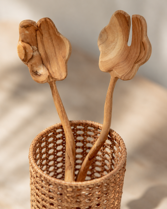 Flora Teak Salad Serving Spoon Set