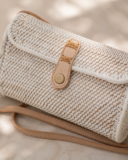 Ulan Rattan Purse in White