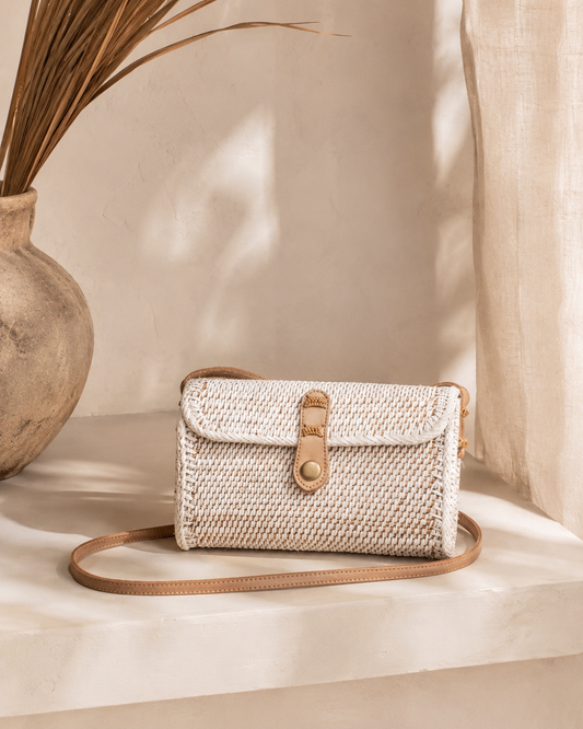 Ulan Rattan Purse in White