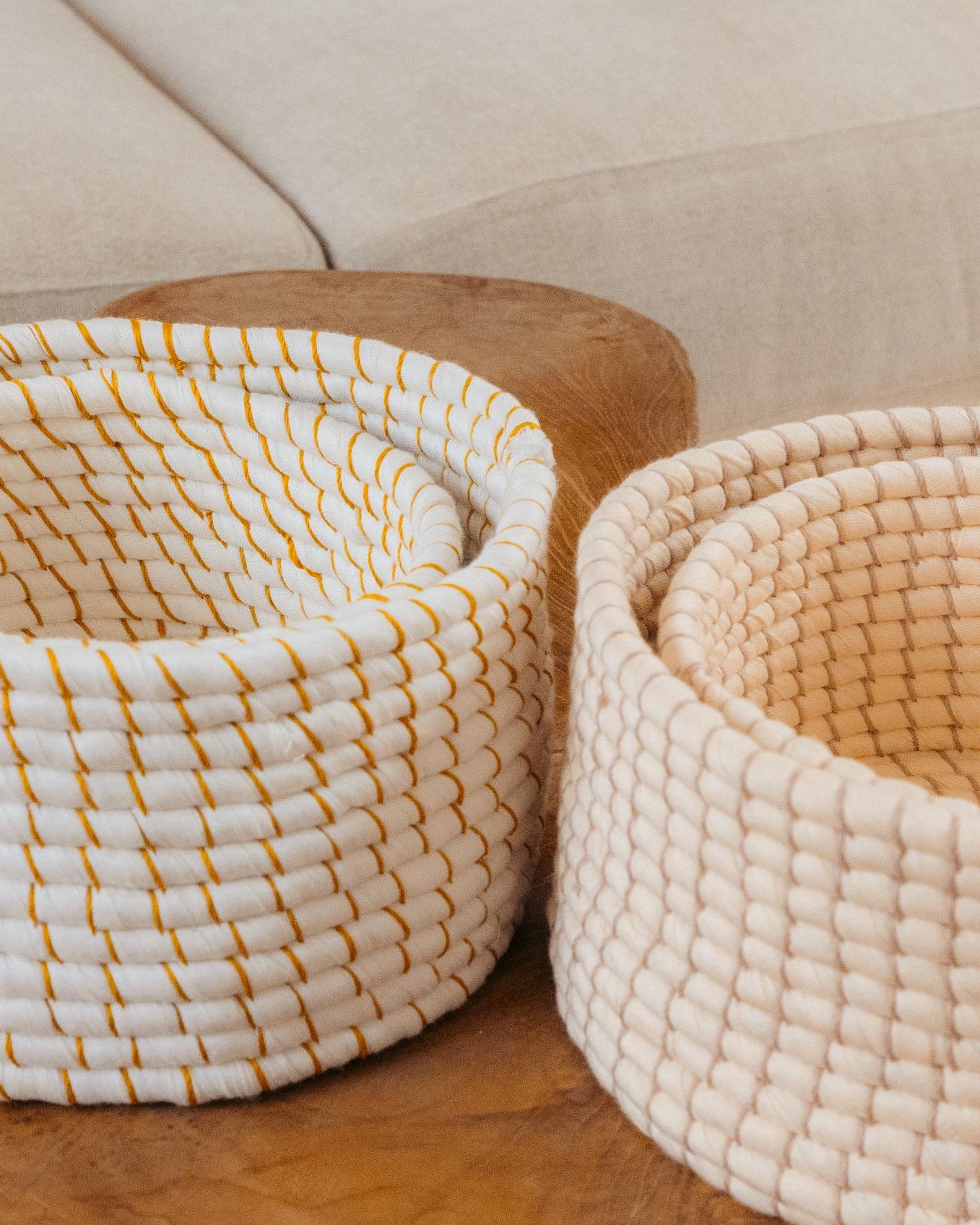 Cotton Stacking Baskets handmade by Village Thrive using natural materials.