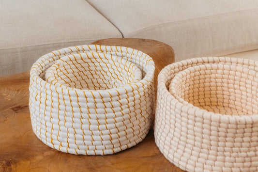 Cotton Stacking Baskets handmade by Village Thrive using natural materials.