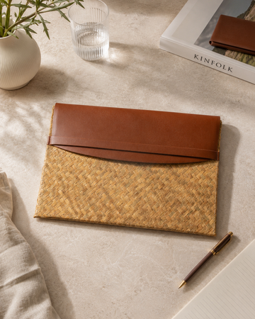 Cove Rattan & Leather Document Sleeve