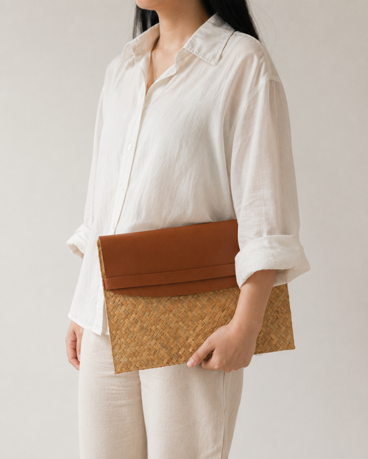 Cove Rattan & Leather Document Sleeve