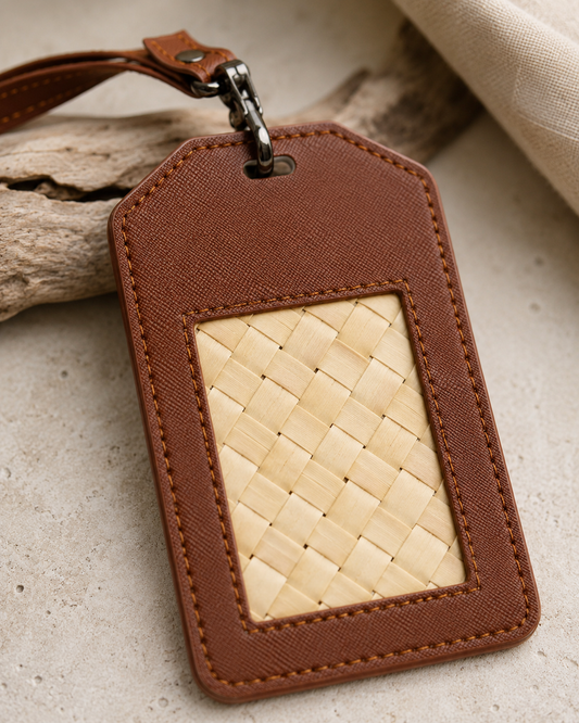 Cove Rattan & Leather ID Lanyard