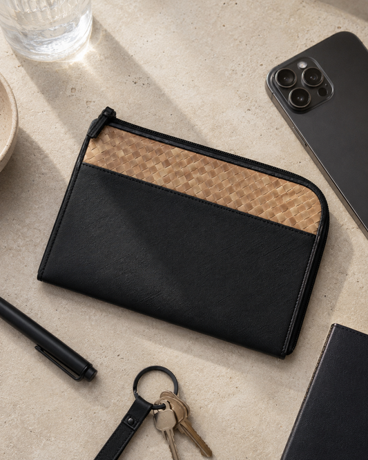 Cove Rattan & Leather Organization Pouch