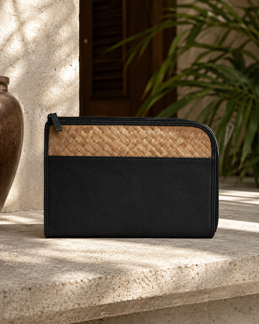 Cove Rattan & Leather Organization Pouch