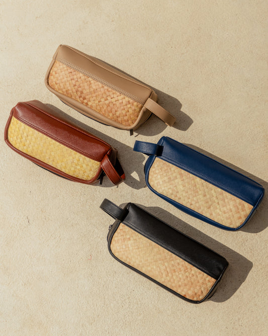 Cove Rattan & Leather Amenity Bag