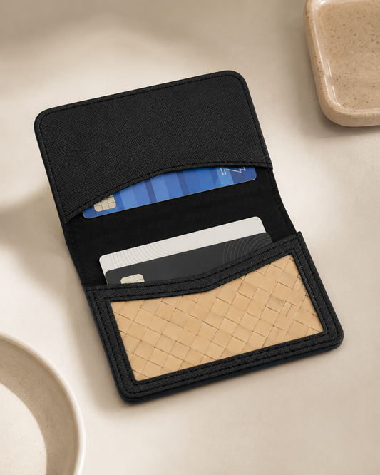 Cove Rattan & Leather Compact Wallet