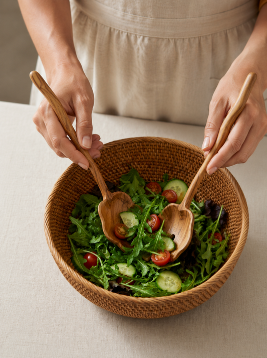 Flora Teak Salad Serving Spoon Set