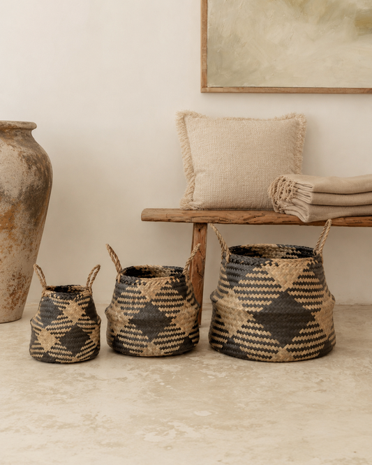Plaid Woven Storage Basket