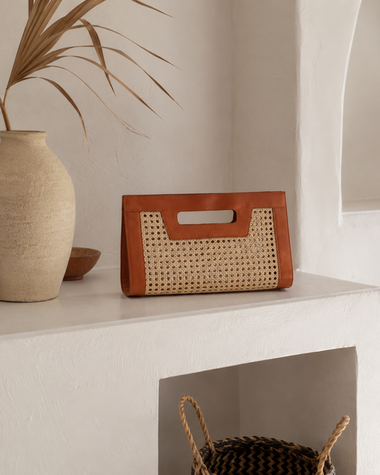 Raja Leather and Cane Clutch