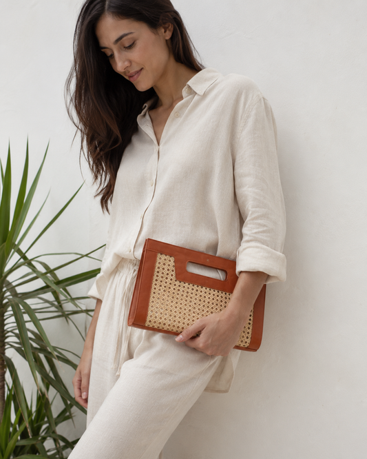 Raja Leather and Cane Clutch