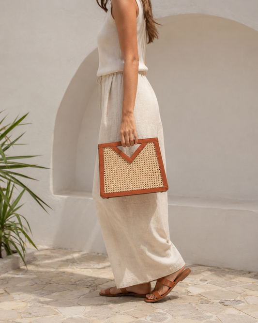 Raja Leather and Cane Handbag
