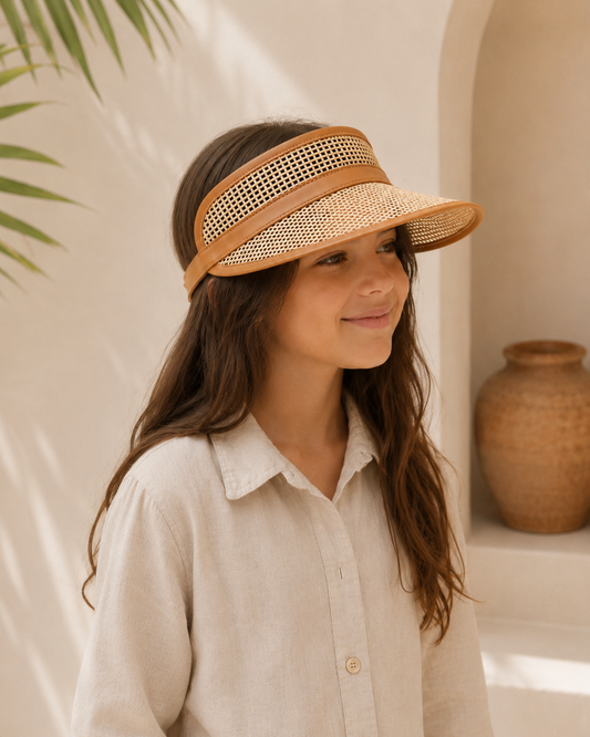 Sumi Leather and Cane Rattan Visor for Kids