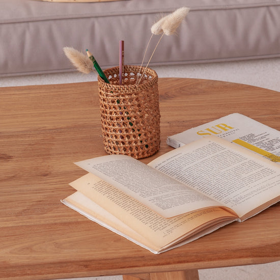 Rattan Pencil Holder handmade by Village Thrive using natural materials.