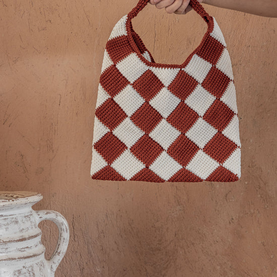 Checkered Crochet Handbag PREORDER handmade by Village Thrive using natural materials.