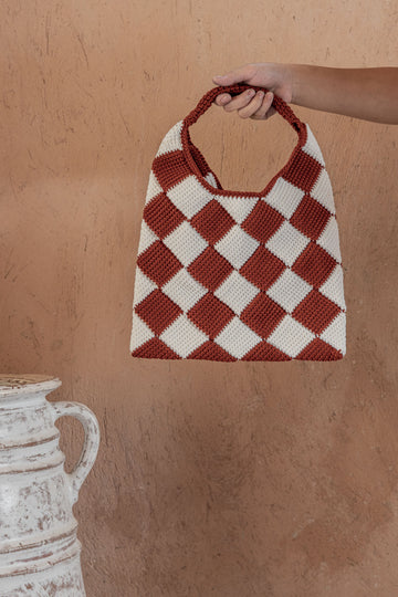 Checkered Crochet Handbag PREORDER handmade by Village Thrive using natural materials.