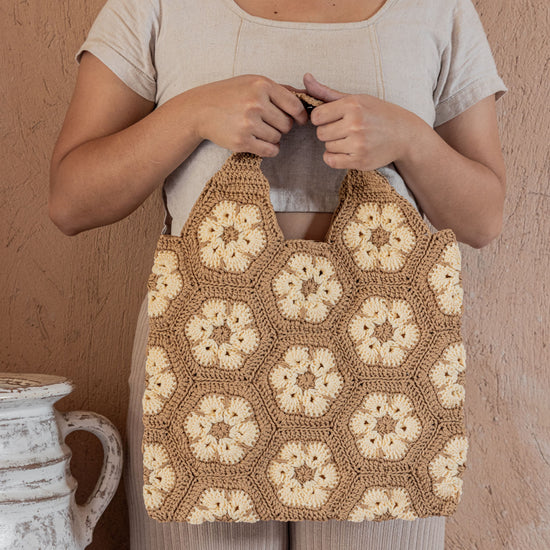 Flower Crochet Shoulder Bag PREORDER handmade by Village Thrive using natural materials.
