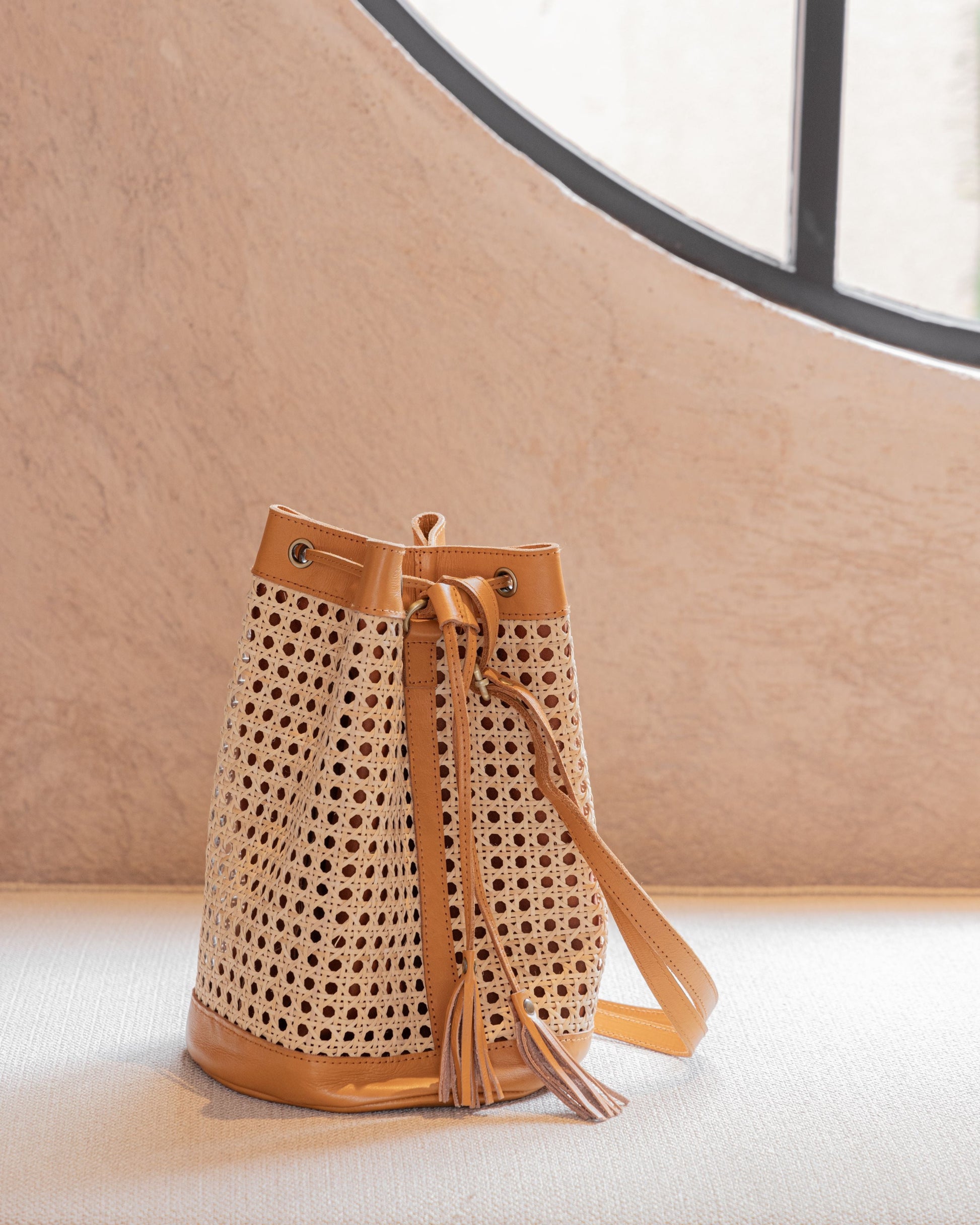 Raja Leather Backpack handmade by Village Thrive using natural materials.