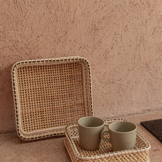 Nora Rattan Square Tray handmade by Village Thrive using natural materials.