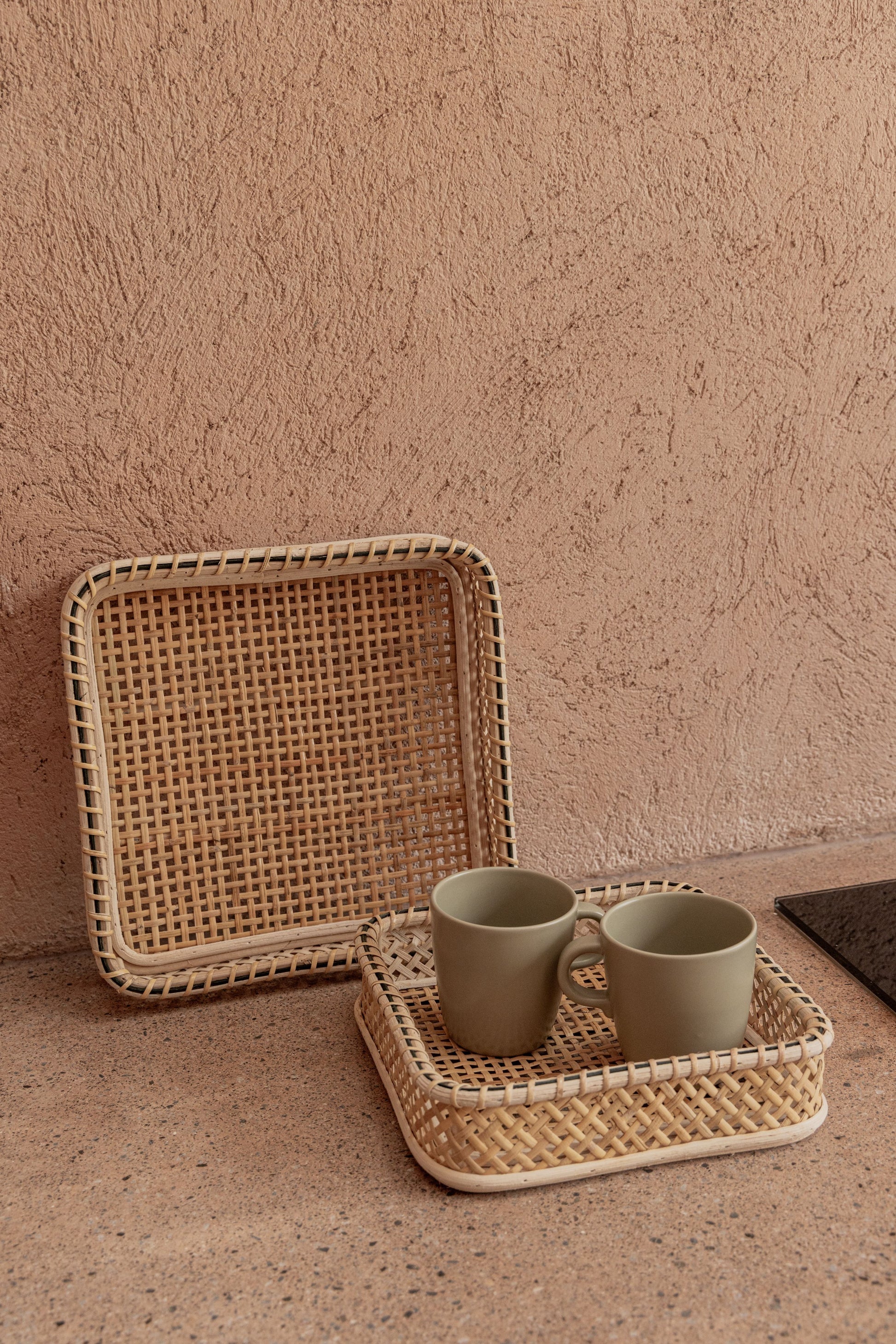 Nora Rattan Square Tray handmade by Village Thrive using natural materials.