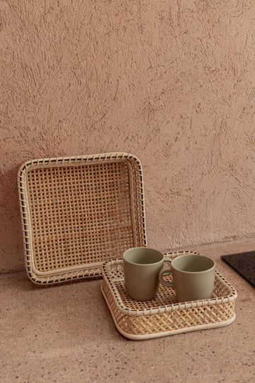 Nora Rattan Square Tray handmade by Village Thrive using natural materials.