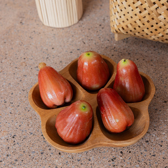 Flora Teak Divided Serving Dish handmade by Village Thrive using natural materials.