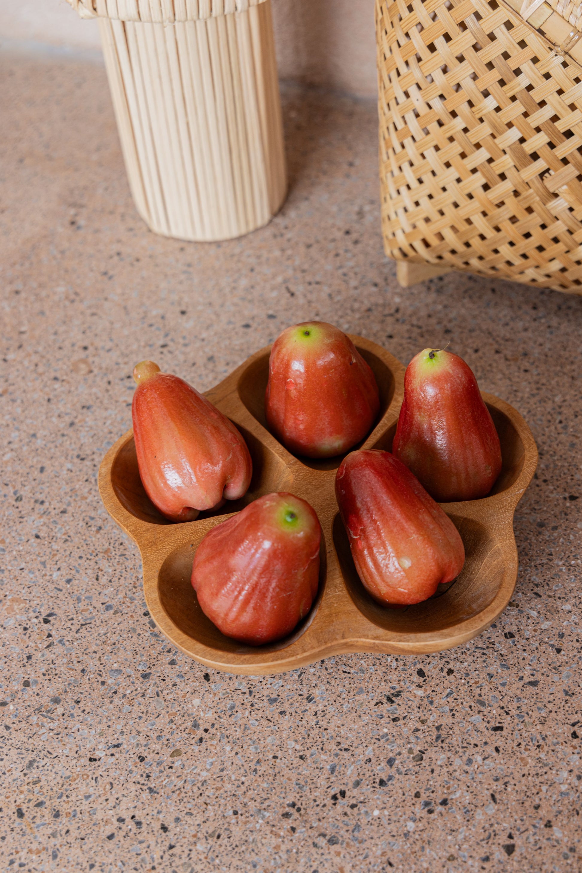 Flora Teak Divided Serving Dish handmade by Village Thrive using natural materials.
