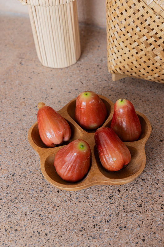 Flora Teak Divided Serving Dish handmade by Village Thrive using natural materials.