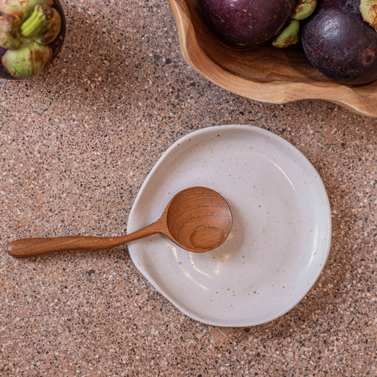 Teak Sugar Spoon handmade by Village Thrive using natural materials.