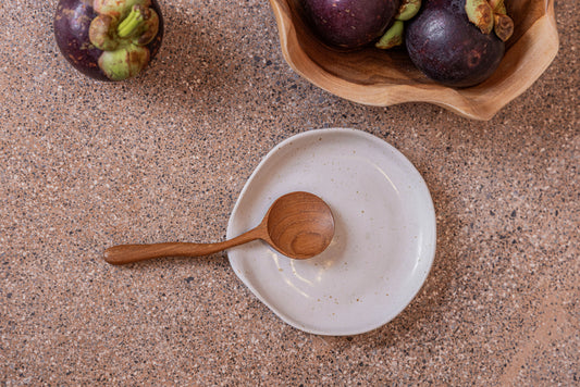 Teak Sugar Spoon handmade by Village Thrive using natural materials.