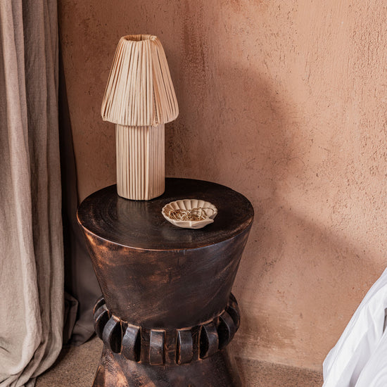 Jaya Rattan Table Lamp PREORDER handmade by Village Thrive using natural materials.