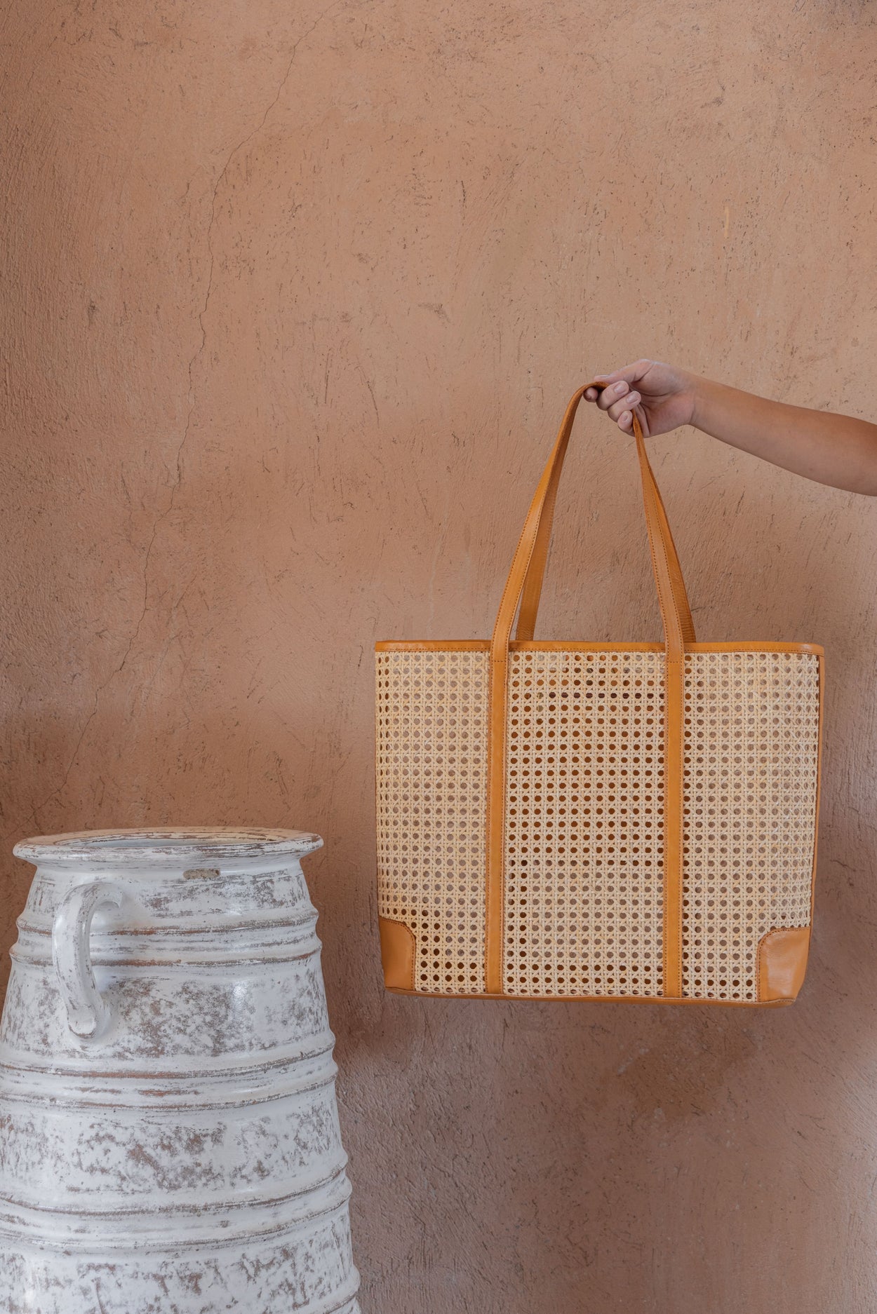 Dian Leather and Rattan Tote Bag