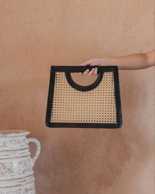 Cora Leather and Rattan Handbag