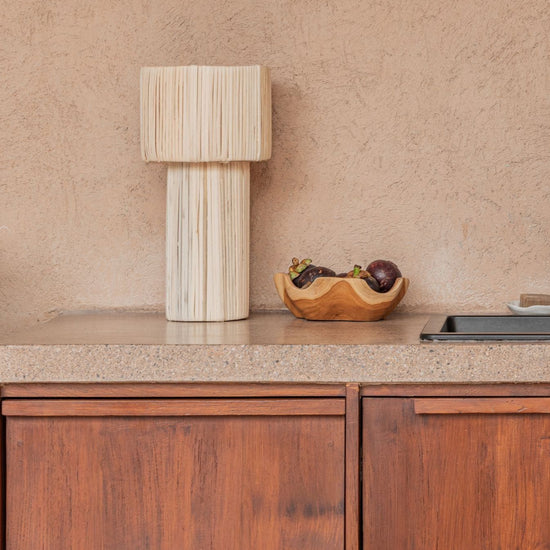 Lea Rattan Table Lamp PREORDER handmade by Village Thrive using natural materials.