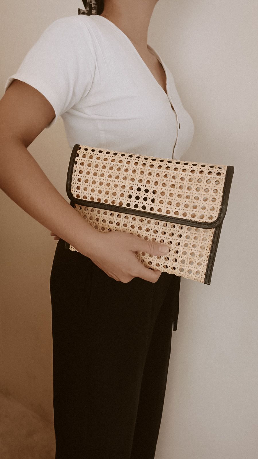 Eva Leather and Rattan Clutch