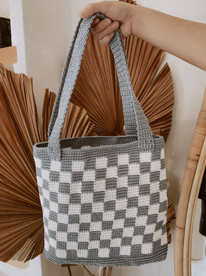 Checkered Crochet Tote Bag PREORDER