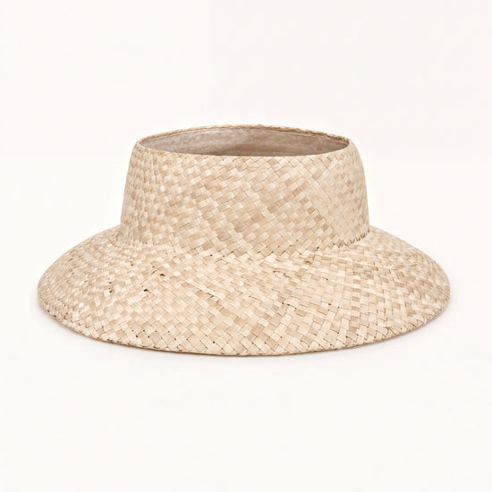 A straw hat with a woven pattern.