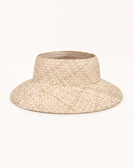 A straw hat with a woven pattern.