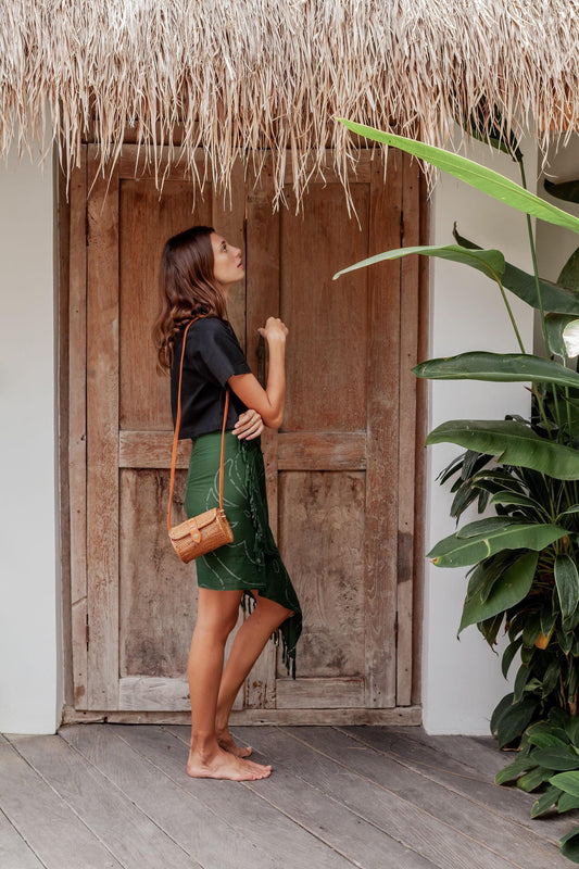 Circle Rattan Purse: Handmade Bali Bag with Leather Strap