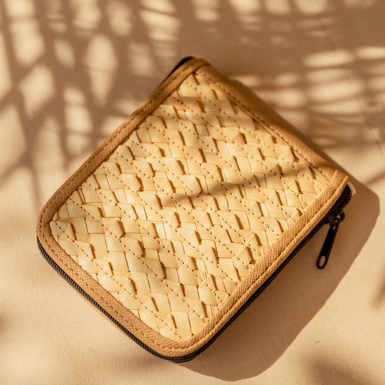 Cove Rattan & Canvas Eco Tote Bag handmade by Village Thrive using natural materials.
