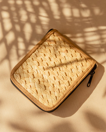 Cove Rattan & Canvas Eco Tote Bag handmade by Village Thrive using natural materials.