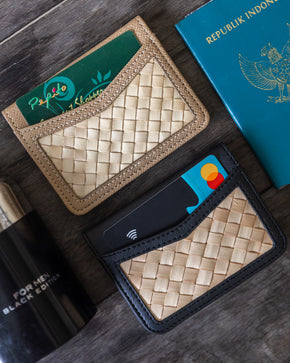 Cove Rattan & Leather Compact Wallet