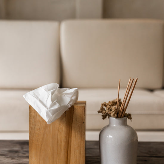 Teak Tissue Box handmade by Village Thrive using natural materials.