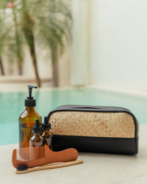 Cove Rattan & Leather Toiletry Bag