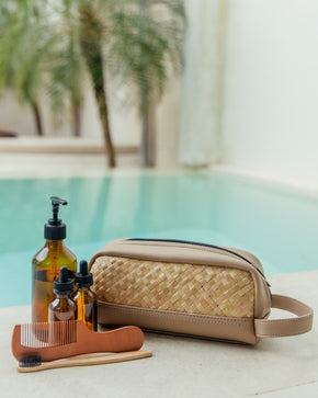 Cove Rattan & Leather Toiletry Bag